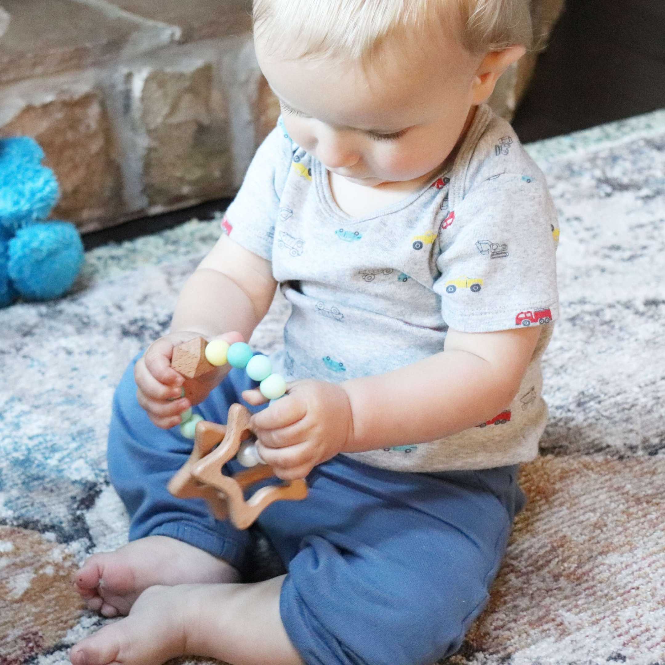 Star Rattle Teething Ring - Teal Blue Star Rattle Teething Ring - Teal Blue