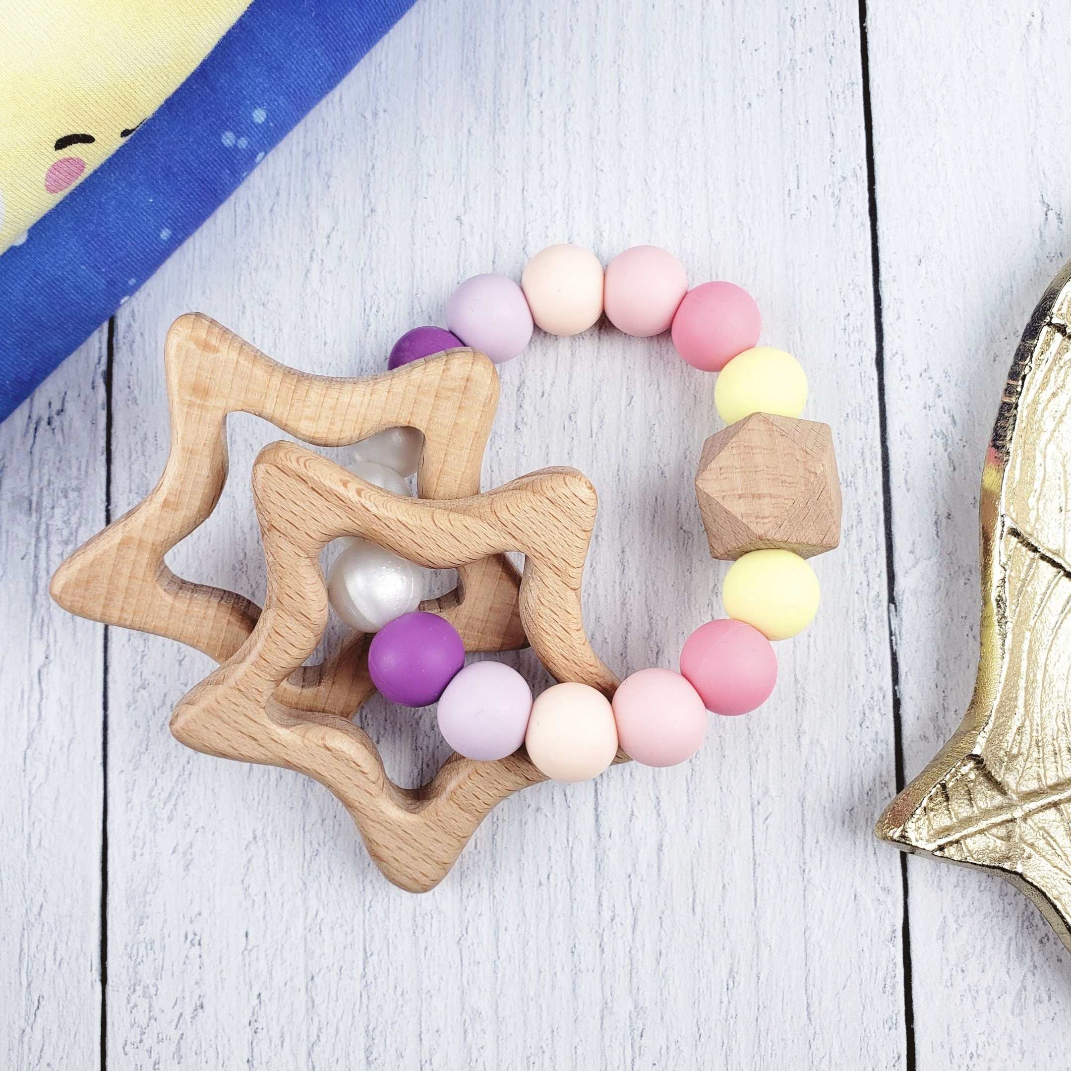 Star Rattle Teething Ring - Purple Pink  Star Rattle Teething Ring - Purple Pink