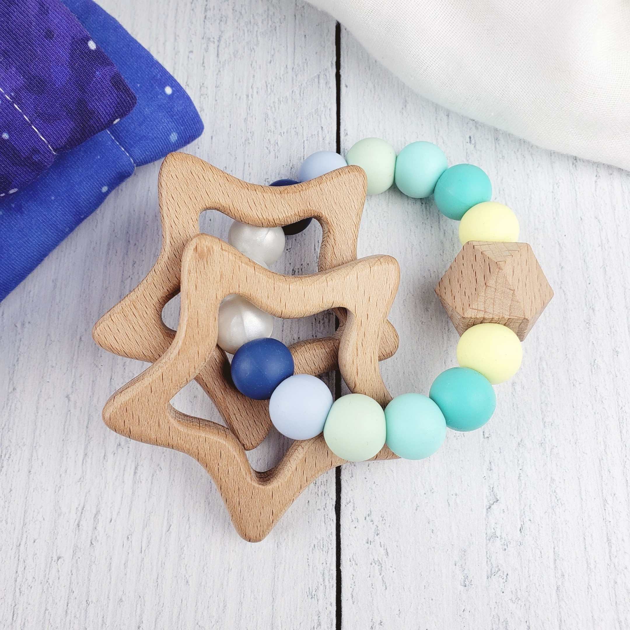 Star Rattle Teething Ring - Teal Blue Star Rattle Teething Ring - Teal Blue