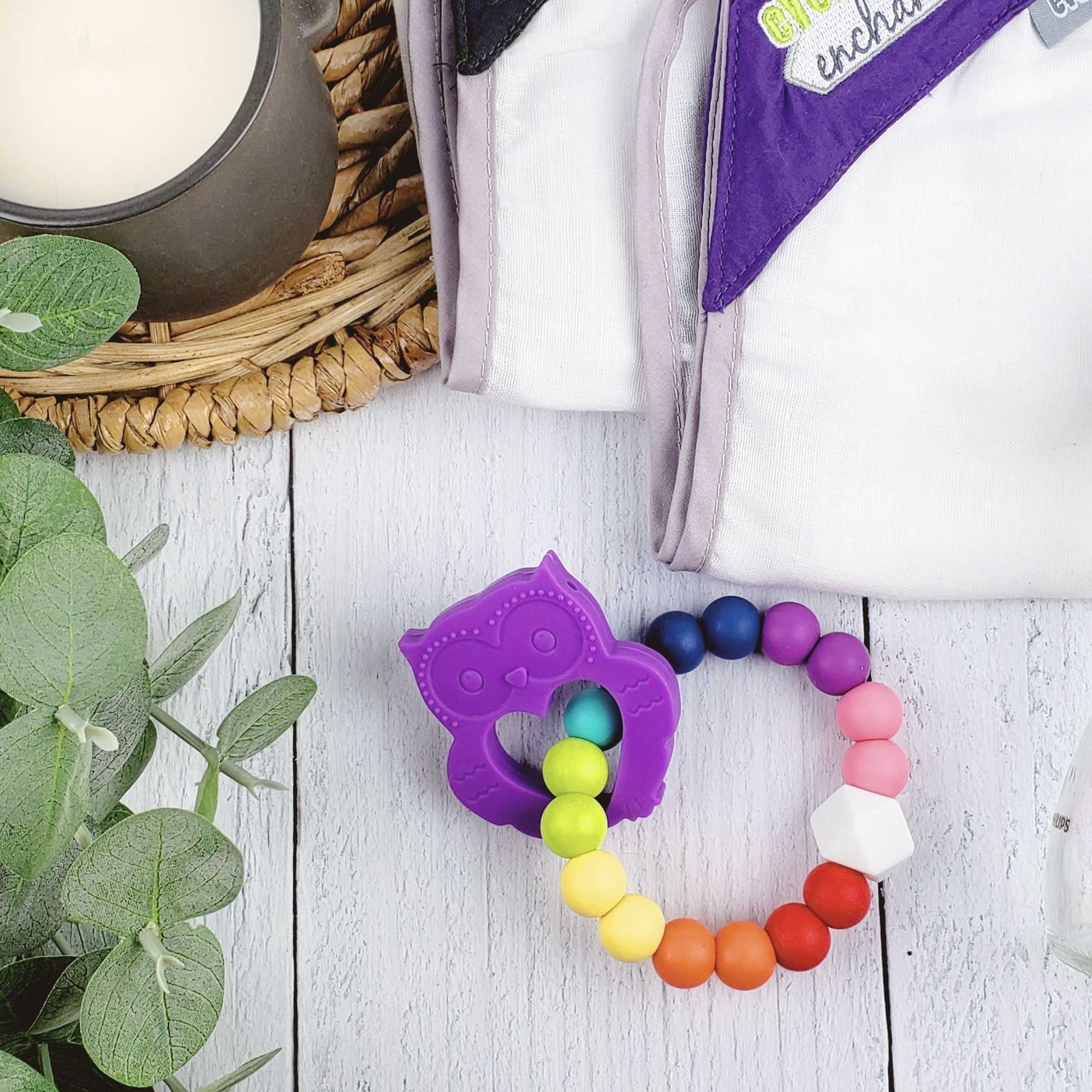 Owl Teething Ring in Enchanted Purple  Owl Teething Ring in Enchanted Purple