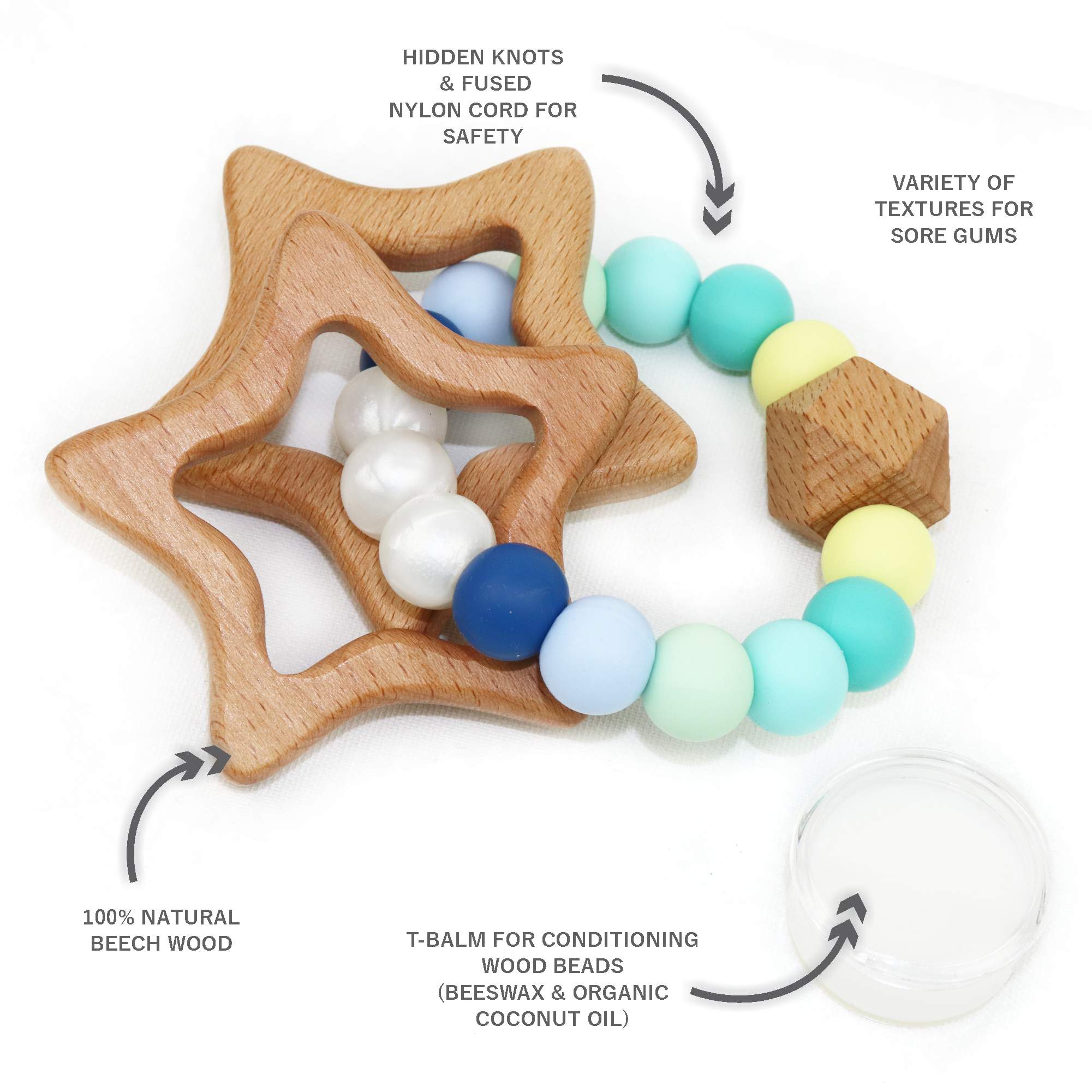 Star Rattle Teething Ring - Teal Blue  Star Rattle Teething Ring - Teal Blue